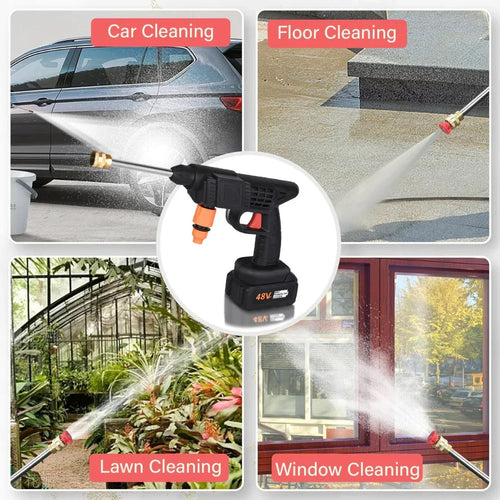 Pressure washer gun cleaning car exterior – cordless outdoor cleaner
