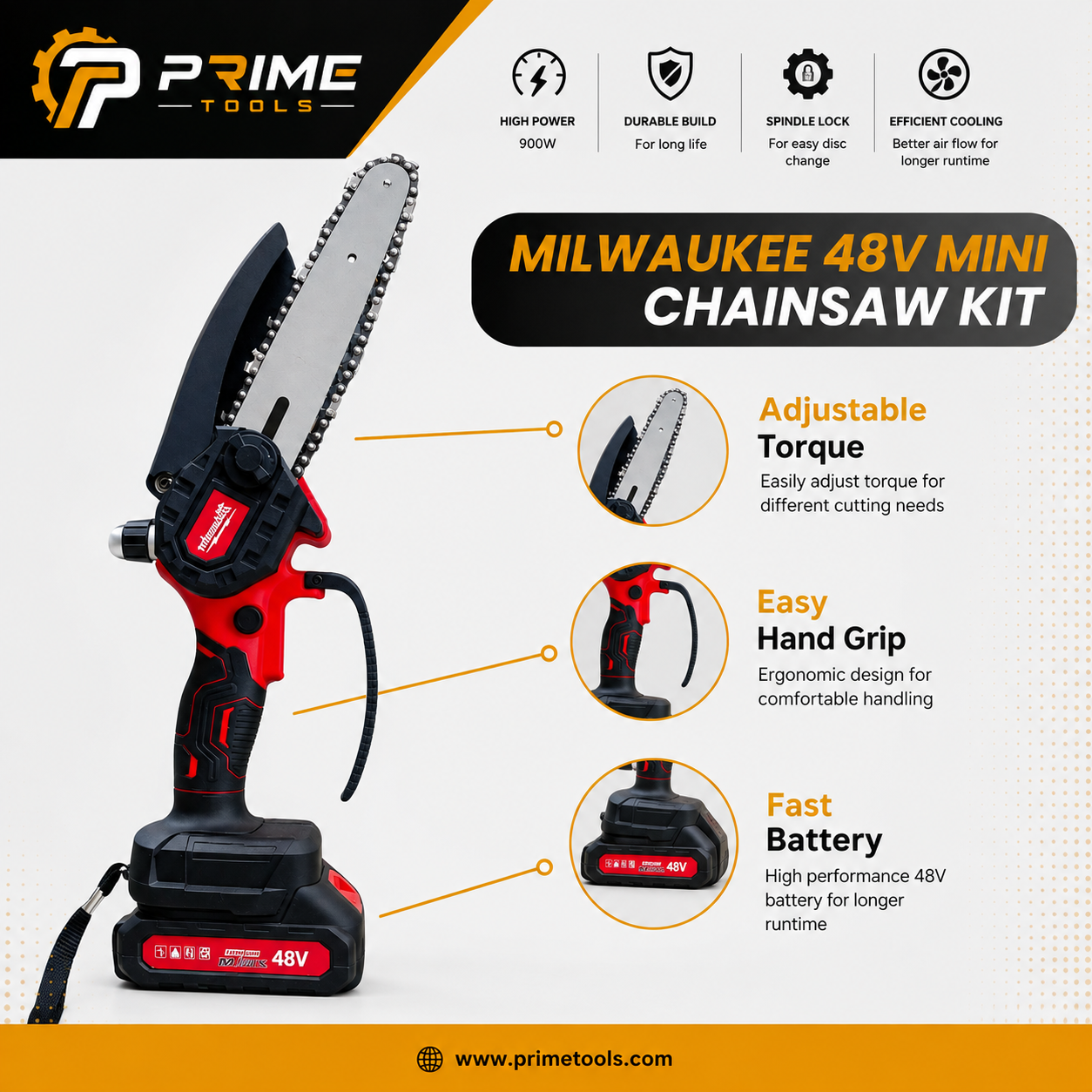 Milwaukee 48V Mini Chainsaw Kit – 6 Inch | 2 Batteries | High-Power Li-Ion 5.0Ah