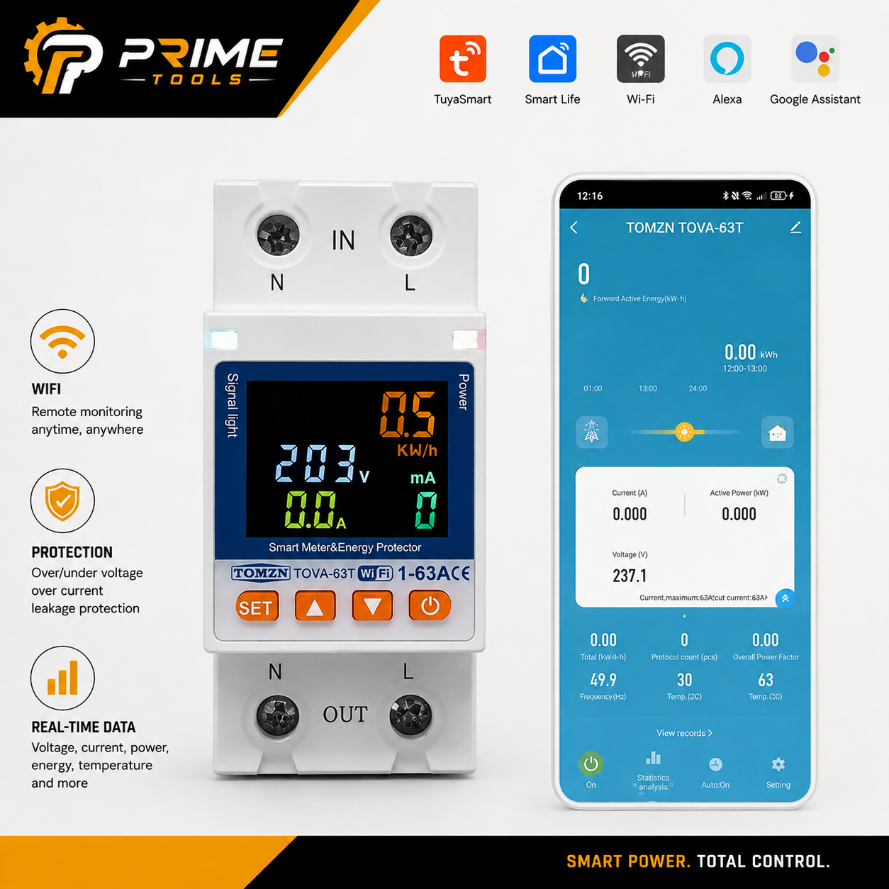 Tomzn TOVA-63T 63A WIFI Protector Mini 10in1 With Memory Option