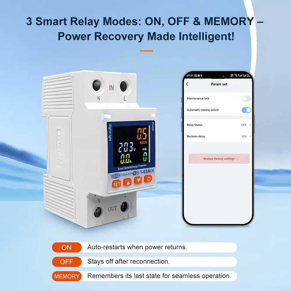 Tomzn TOVA-63T 63A WIFI Protector Mini 10in1 With Memory Option