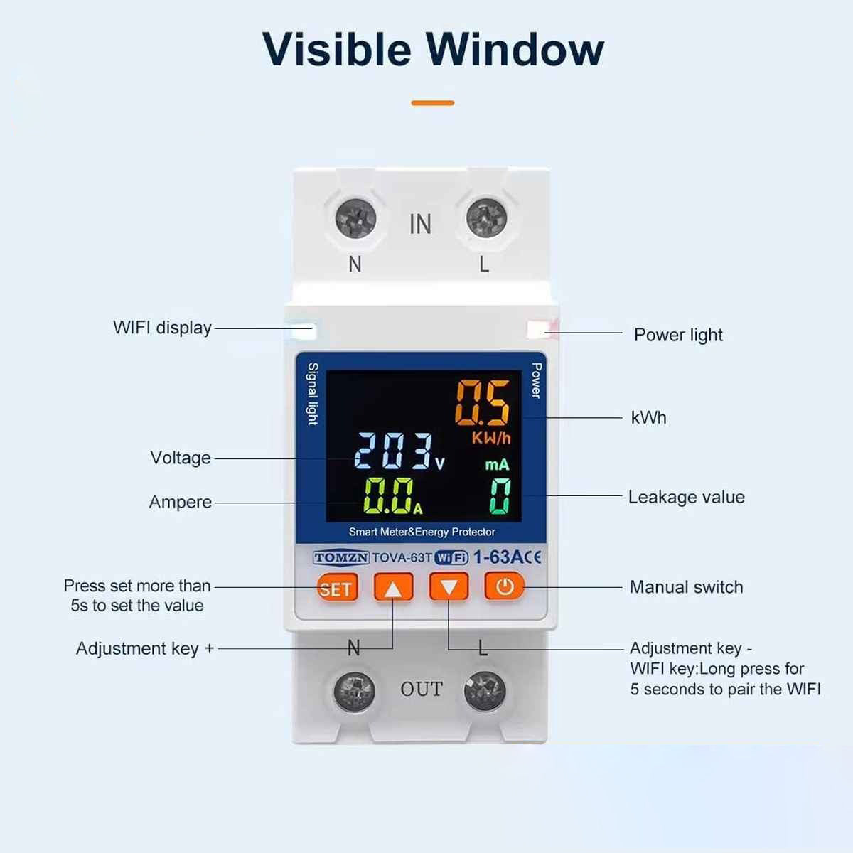 Tomzn TOVA-63T 63A WIFI Protector Mini 10in1 With Memory Option
